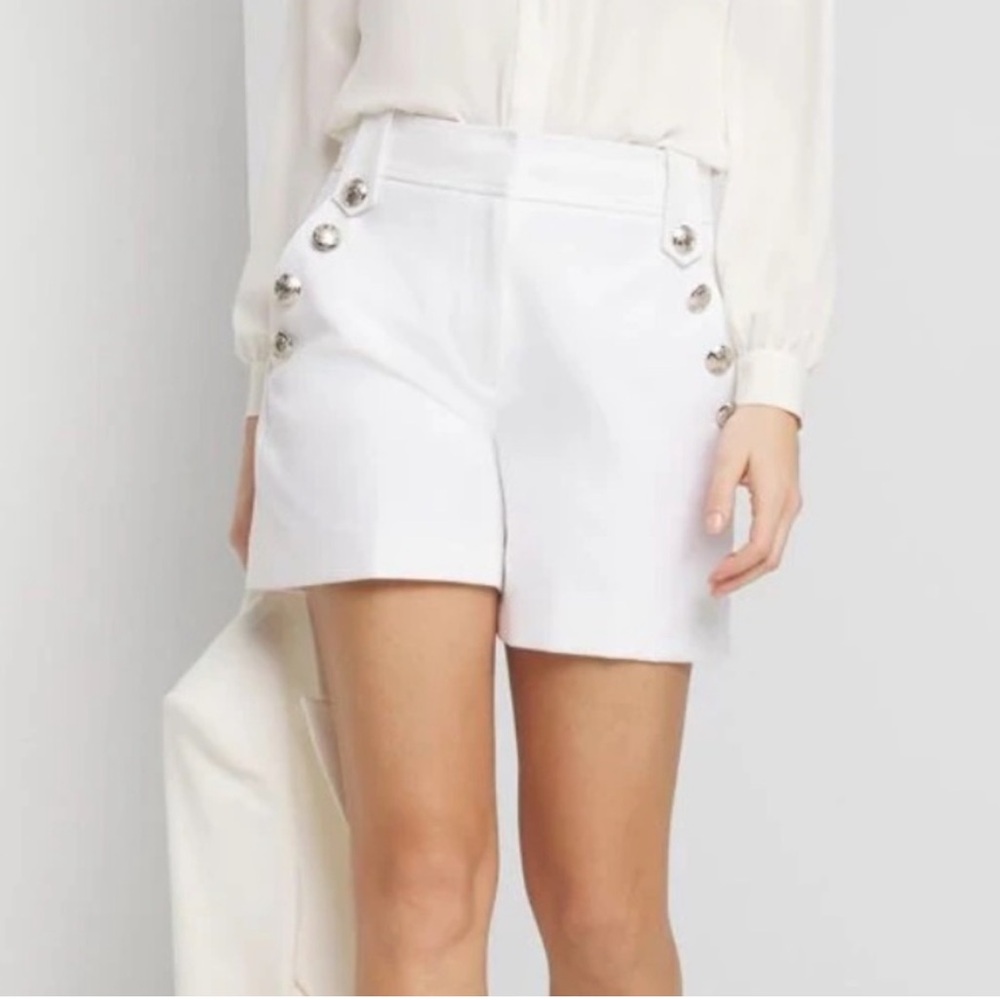 White House Black Market White High Waisted 5” Shorts with Silver Button Size 8